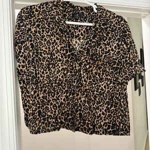 Volcom Leopard Print Short Sleeve Button Down - Black & Tan